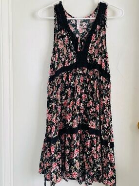 Xhilaration Black Floral Lace-Trim Tank Dress